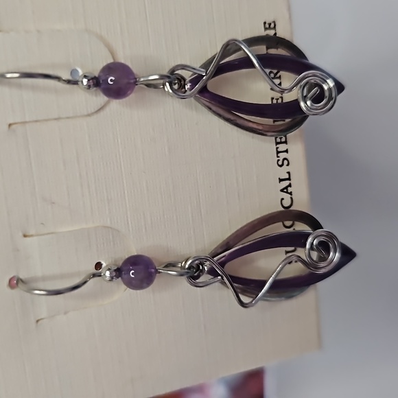 Silver Forest NWT surgical steel earrings, silver and purples, wire wrap accents - Picture 2 of 4
